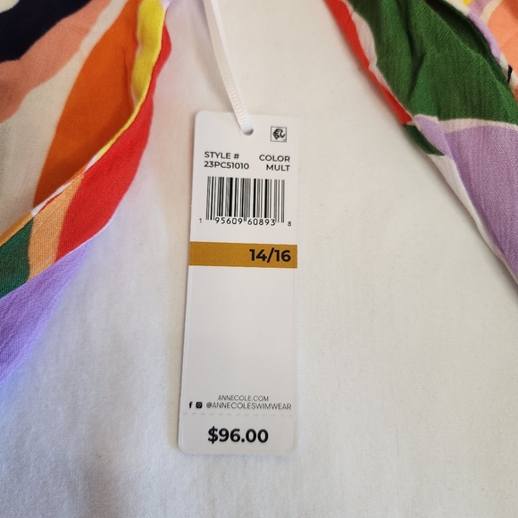 Anne Cole Multicolor Leaf Print Kimono Flounce V Neck Tunic Size 14/16 NWT - Picture 6 of 11